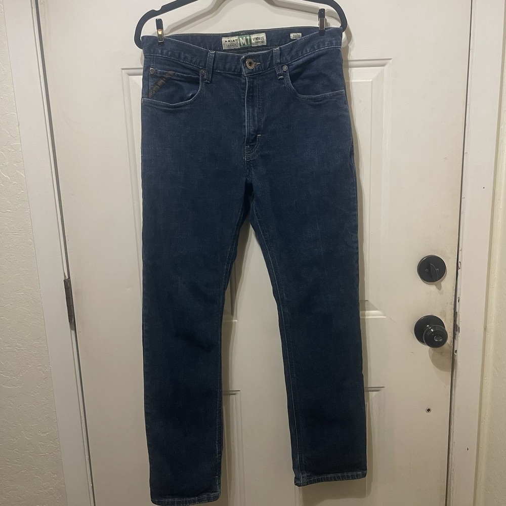 Ariat Men's, M1 Vintage Straight Leg Denim Medium Wash Blue Jeans 33/32